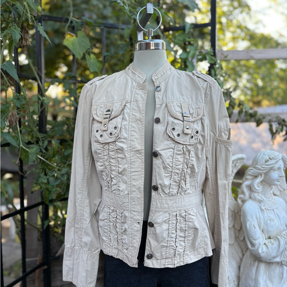 Blue Point Beige Military Style Jacket Size 10